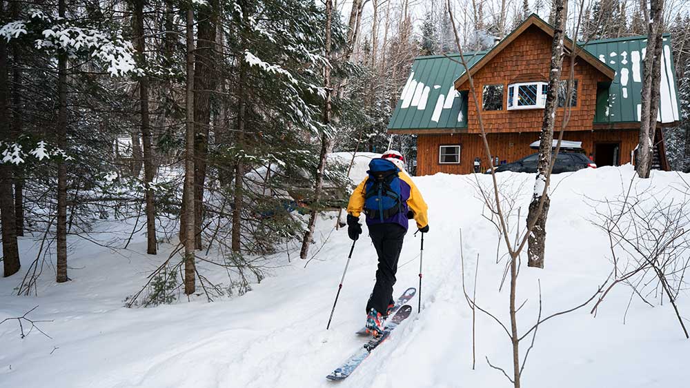 backcountry skiing log cabin