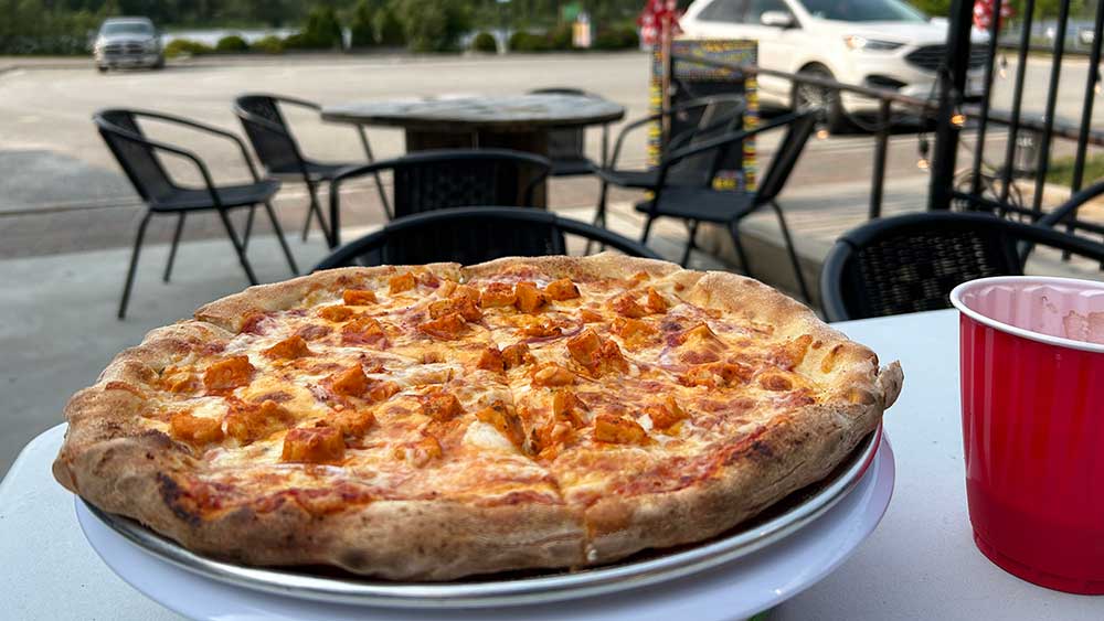 Wood-fired pizza on the patio.