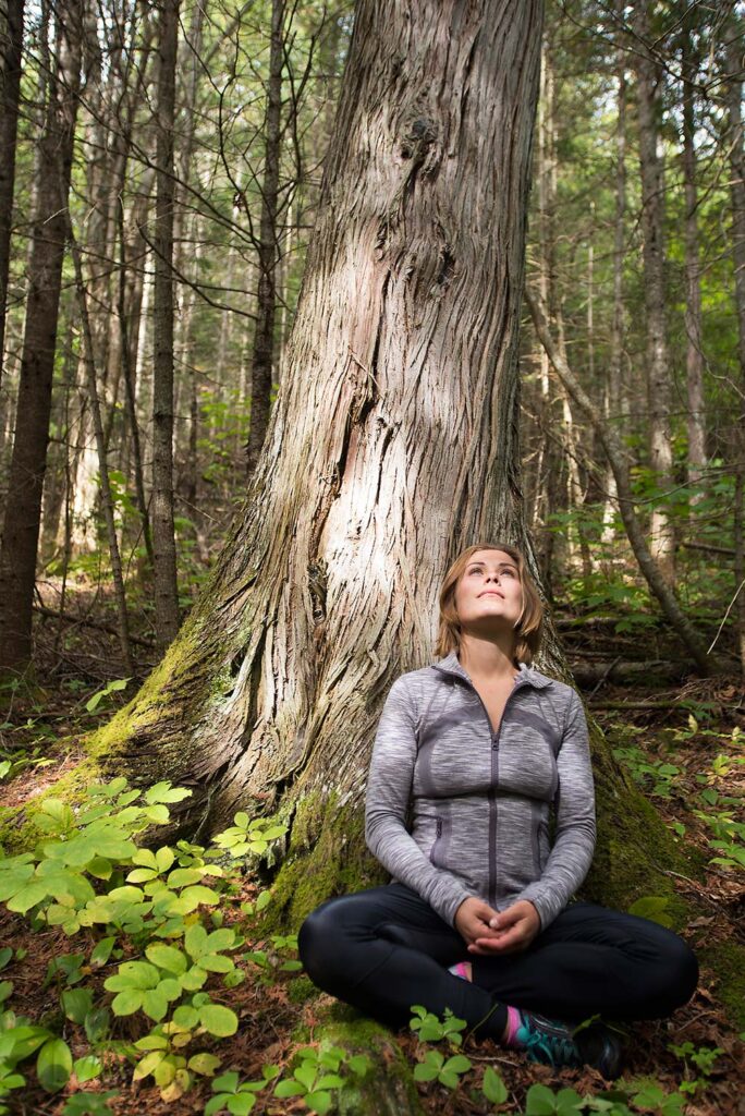 hiker resting under a tree