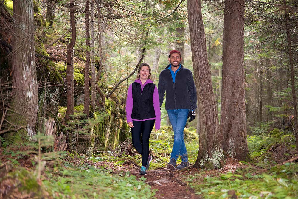 people hiking in wooded area