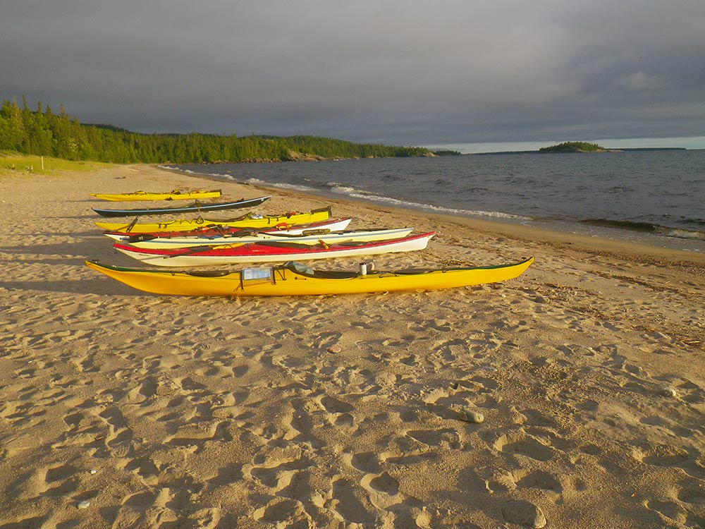 kayaks on pancake bay beach
