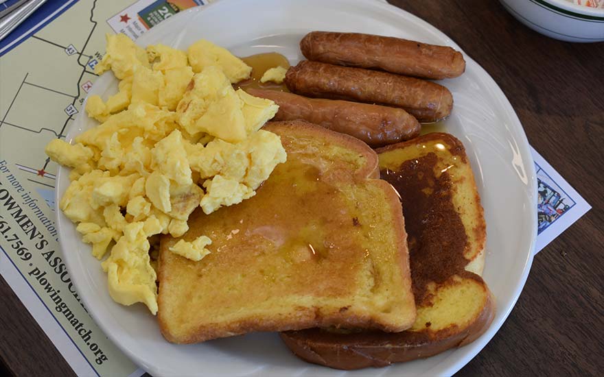 french toast, egg, sausage